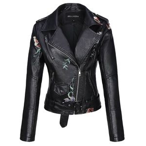 Biker NWOT Black faux leather floral asymmetric Moto biker jacket M